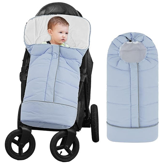 Yoofoss Stroller Cover for Winter, Toddler Stroller Footmuff Universal for Most Stroller, Water Resistant Warm Coral Baby Stroller Bunting Sleeping Bag Blue