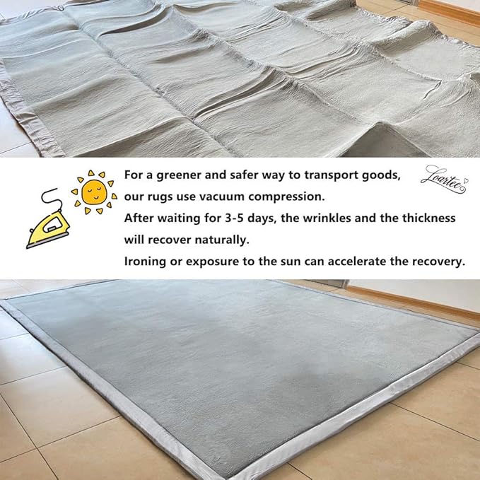 Loartee Nursery Rug Coral Velvet Crawling Rugs Mat Area Rugs Play Crawling Mat(6'8"x9'8", Gray) for Toddler Children Play Mat Yoga Mat Exercise Pads Carpet