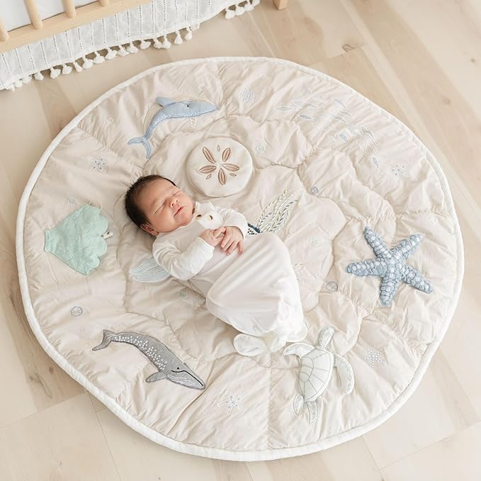Crane Baby Activity Mat, Interactive Baby Play Mat for Boys and Girls, Sea Life, 36" x 36", Stimulating Baby Toys & Mirror, Infant Play Mat, Tummy Time Baby Floor Mat, Kids Play Mat, Tummy Time Mat