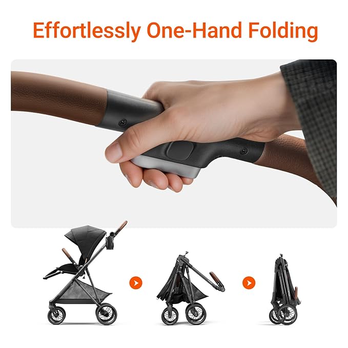 Air Lux Baby Stroller with Carbon Fiber Frame, One-Hand Fold & Reversible Seat, Magnetic 5-Pt Harness, Car Seat Adapter, 15.8lbs, Meteorite