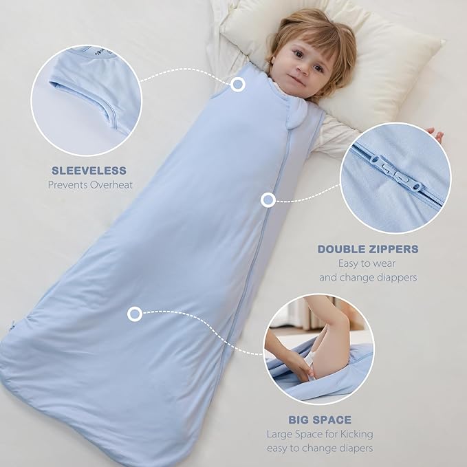 Mosebears Unisex Baby Sleep Sack 1.0 TOG, Supersoft Rayon Made from Bamboo Wearable Blanket with 2-Way Zipper (Sage&Blue,0-6 Months)