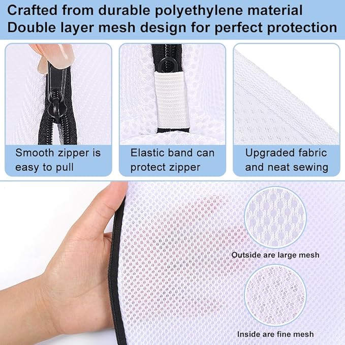 Vivifying Shoe Washing Bag, Set of 3 Mesh Shoe Laundry Bags with Zip Closure for Sneakers, Running Shoes, Socks, Bras