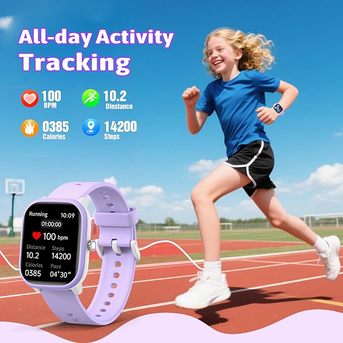 Smart Watch for Kids Girls Boys No APP/Phone Needed, 1.8" IP68 Waterproof Sport Kids Watch Pedometer, Heart Rate, Sleep Monitor, Step Counter, 12 Puzzle Games for Girls Boys Teens 6-16