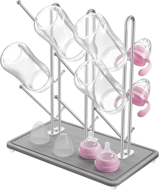 NiHome Diatomaceous Earth Vertical Baby Bottle Drying Rack, Compact Countertop Organizer for Bottles