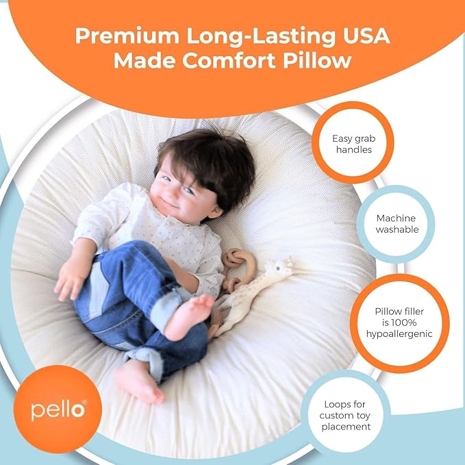 Pello Multi-Use Baby Floor Pillow, Play Mat & Lounger – Portable, Plush, Luxe Comfort for Infants & Kids – Soft Raised Sides for Support – 100% Cotton & Brushed Poly – Bailey