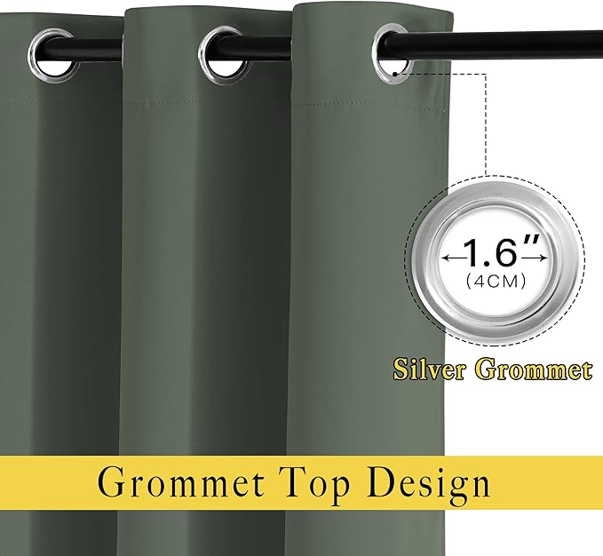NICETOWN Blackout Curtains for Sliding Glass Door, Grommet Thermal Window Treatment Room Dividers Curtains for Living Room/Bedroom, Dark Mallard, 2 Panels, W66 x L102