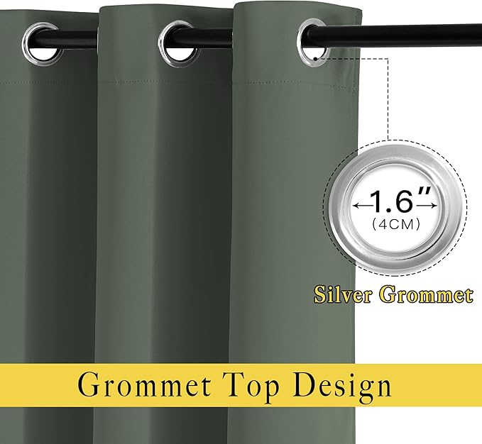 NICETOWN Room Darkening Curtains for Room Divider, Grommet Thermal Curtains Light & Sound Reducing Window Treatments for Sliding Glass Door, W66 x L118, Dark Mallard, 2 Panels