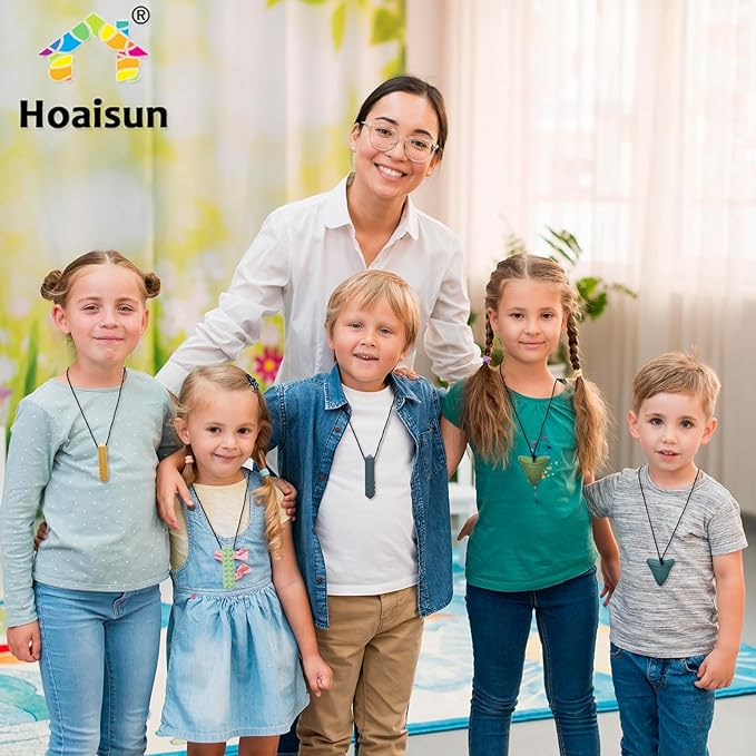 Chew Necklaces for Sensory Kids, 6 Pack Sensory Chew Necklaces for Boys and Girls with Autism, ADHD, SPD, Chewing (Morandi)