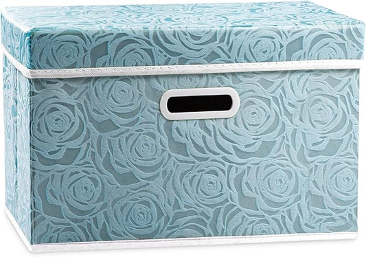 PRANDOM Larger Collapsible Storage Cube with Lid [1-Pack] Fabric Decorative Storage Bins Box Organizer Container Basket with Cover Handles for Bedroom Closet Living Room 17.7x11.8x11.8 Inch