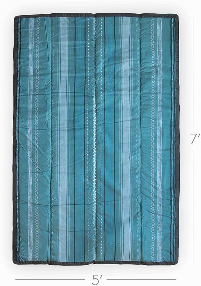 Little Unicorn 5'x7' Outdoor Family Picnic & Beach Blanket | Durable & Water-Resistant Fabric | Compact Fold & Easily Wipes Clean | Zipper Pocket (Shoreline Stripe)