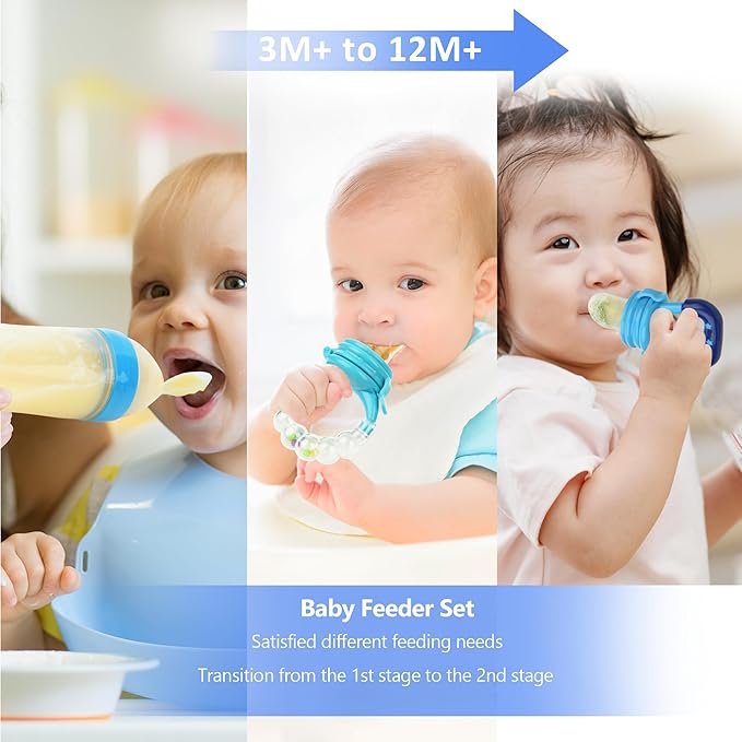 WAJIAYON Baby Fruit Feeder Pacifier - 12 Pack | 2 Infant Food Feeder Pacifier & 1 Babies Food Dispensing Spoon | Fruit Teethers for Babies | Silicone Teether Feeder Baby,Infant Teething Feeders (Blue)