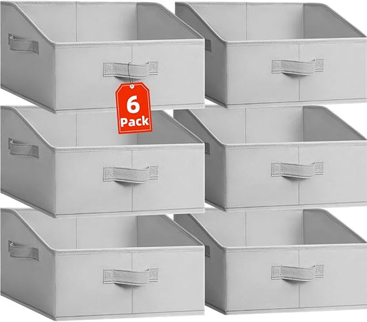 Criusia Closet Organizers Bins 6 Pack - Large Closet Shelf Organizer with Handles - Fabric Trapezoid Home Organization and Storage Baskets for Organizing Clothes Toy Blanket Towel Purse Hats