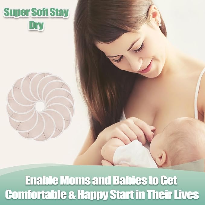 wegreeco Nursing Breast Pads (14 Pack) + Laundry Bag & Travel Storage Bag, 4.7 inch - Washable & Reusable Breastfeeding Nursing Pads (Rose Gold, Large, Contoured Shape)