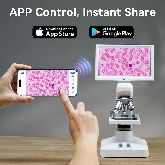 TOMLOV DM301 Pro Microscope for Kids Adults Students, Digital Microscope with 7" Screen, USB & HDMI Output, Wireless Biological Educational Science Scope Camera with Slides Kits for Classroom Home Lab