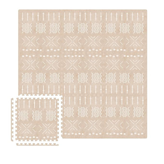 MOON WALKERS Stylish Boho Baby Play Mats for Floor, (6x6ft) Play Mat for Babies and Toddlers, Non-Toxic, Soft, Thick, Tummy Time Mat for Crawling (Extra Large 9 Tiles, Beige Aztec)