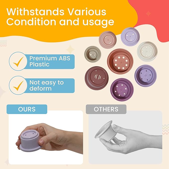 Stacking Cups Baby Toy Educational Cup Stacking Set 8-Pc Stackable Cups with Number Rainbow Nesting Cups for Babies 6-12 Months Stacking Cups for Toddlers 1-3 Perfect for Indoor/Outdoor