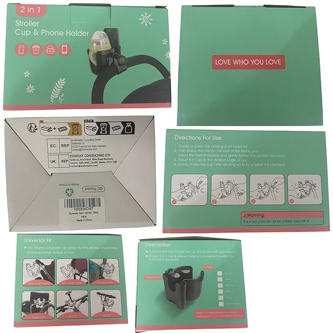 Suranew Adjustable Stroller Cup Holder with Phone Holder for Baby Stroller for Family Members, Gery