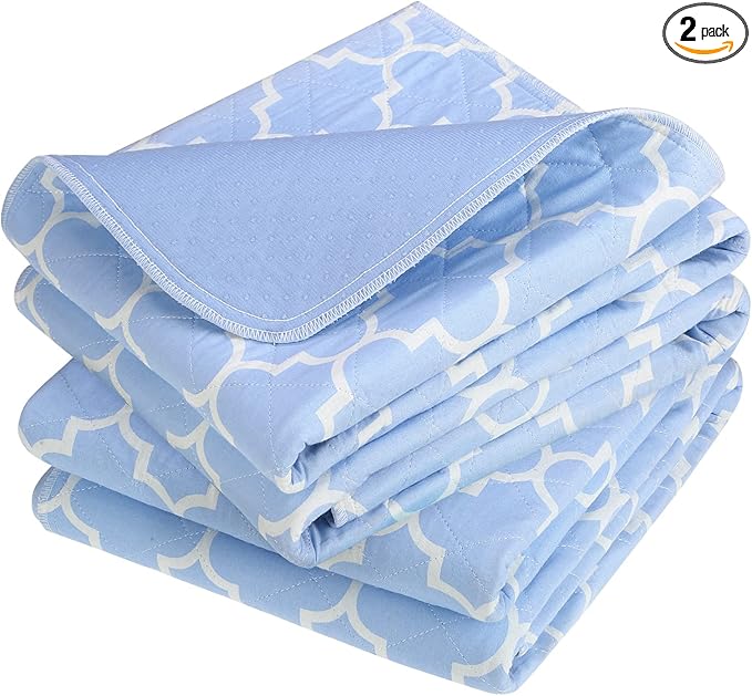 OUTCREATOR® Washable Bed Pads 34" x 36" (Pack of 2), Incontinence Mattress Protector, Anti-Slip Waterproof Underpads for Adults Kids Elderly Pets, Absorbency & Reusable Bedwetting Pads (Blue)