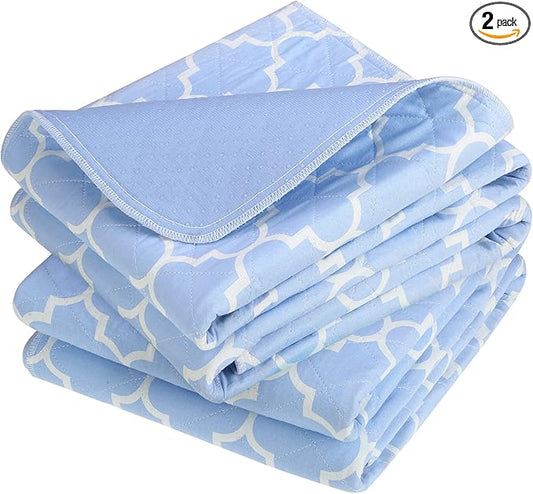 OUTCREATOR® Washable Bed Pads 34" x 56" (Pack of 2), Incontinence Mattress Protector, Anti-Slip Waterproof Underpads for Adults Kids Elderly Pets, Absorbency & Reusable Bedwetting Pads (Blue)