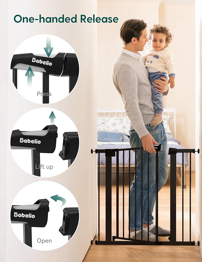 Babelio Baby Gate, 29-43" Auto-Close Easy Install Pet Gate, Extra Wide Walk Thru Child Safety Gate, 30" Tall Pressure-Mounted Metal Dog Gate for Doorways & Stairs, Black