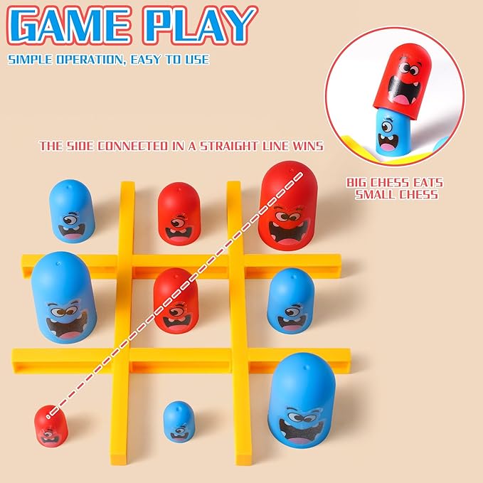 Tic Tac Toe Strategic Board Game for Kids and Family,Party Tabletop Games, Strategy Head to Head Games,Friendly Educational Board Game, Suitable Party 2 Players Toys (1PC)