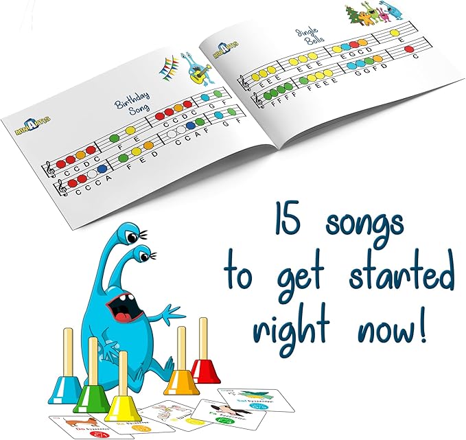 MINIARTIS Hand Bells for Kids | Educational Music Toys for Toddlers 8 Notes Colorful Handbells Set | Kids Musical Instrument with 15 Songbook, Theory Flashcards | Great Birthday Gift for Children