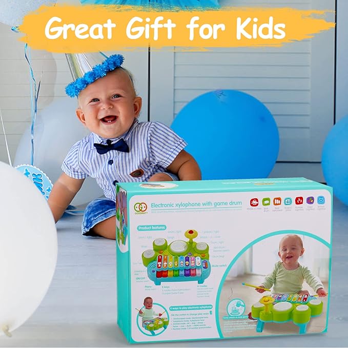 Baby Musical Toys 3 in 1 Piano Keyboard Xylophone Drum Set for 1 Year Old Girls Boys Toys Age 2 Music Instrument Learning Toys Toddlers 1-3 0-2 First Birthday Gift Infant Baby Toys 6 9 12 18 Month