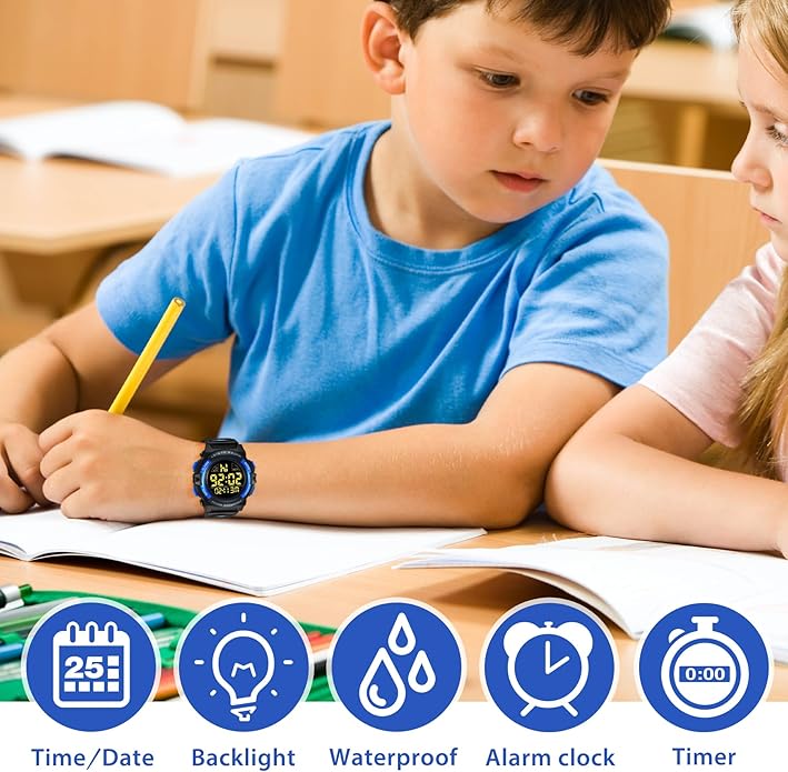 Kids Watch,Boys Watch for 3-15 Year Old Boys,Digital Sport Outdoor Multifunctional Chronograph LED 50 M Waterproof Alarm Calendar Analog Watch for Children with Silicone Band,Kids Gift