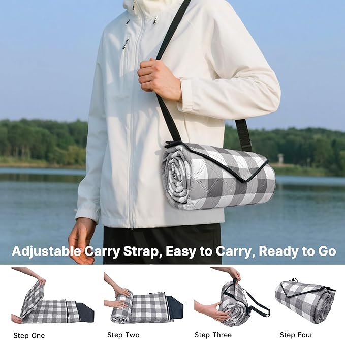 TigeJoy Extra Large Picnic Blanket Waterproof Foldable 80''x80'', Outdoor Picnic Mat Beach Blanket Sandproof for Park, Grass, Travel, Hiking, Camping Essentials, Gingham Picnic Blanket