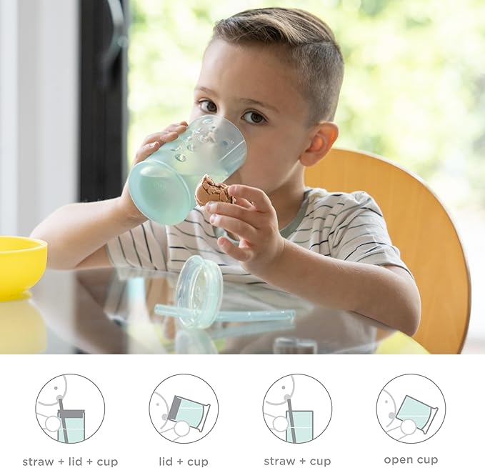 Olababy Clear View Silicone Training Cup with Straw Lid | Toddler Sippy Trainer 12mo+ | Unbreakable Water Drinking Cups for Kids 2yr+ | Baby Led Weaning & Feeding Supplies (Mint, 9 oz)