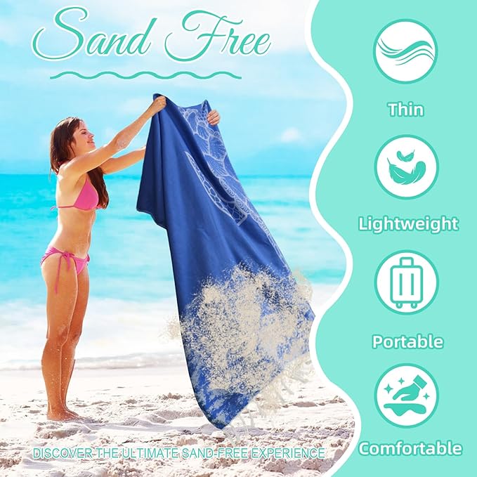 Oversized Turkish Beach Towel Blanket Cotton Giant XL Sandproof Towels Huge Linen XXL Extra Large Big Throw Quilt Blankets for Adults Blue Turtle