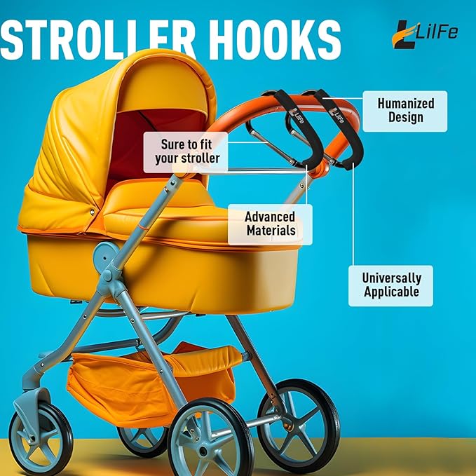 LilFe Stroller Hooks, 6.7" Large Stroller Clip, 2 Pack Large Carabiner Stroller Hooks for Hanging Bags and Shopping, Stroller Accessories for Mommy