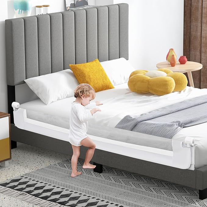 HONEY JOY Bed Rail for Toddlers, Extra Long, Foldable Portable Swing Down Safety Bed Guard Rail, Toddler Bed Rails for Crib, King Queen Full Twin Size Bed Mattress (White, 1 Pack, 71 Inch)