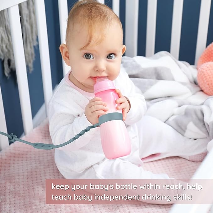 Toy Safety Straps, 4 Pack Silicone Sippy Cup Straps, Sippy Cup Leash for Baby, Keep Bottles and Sippy Cups Close at Hand and off The Ground or Floor (4PACK, Blush/Muted/Clay/Gray)