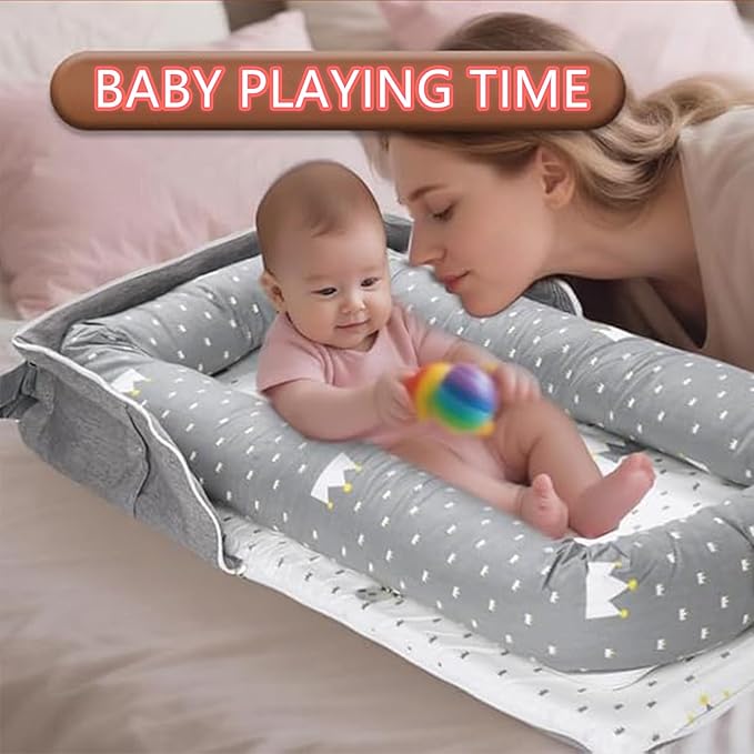 Baby Lounger for Newborn Portable Bag,Baby Play Mat Tummy Time with Strap,Awake-Time Pad Newborn Lounger Adjustable to 0-24 Months Home Travel(Ghostly Grass from Birth)
