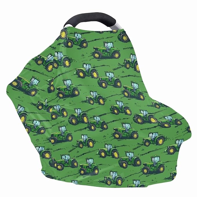 Binienty Baby Car Seat Cover for Boys Girls - Green Truck Multi Use Baby Nursing Scarf, Shopping Car/High Chair/Stroller Portector Decor