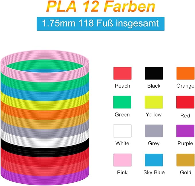3D Pen Filament Refills 12 Colors Compatible with SCRIB3D MYNT3D PIKA3D 3D Pen for Kids Each Color 10Feet 1.75mm PLA 3D Printing Pen Filament Refills, NOT FIT 3Doodler Start Pen