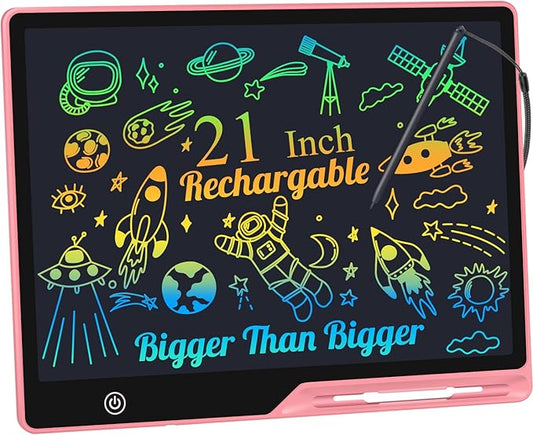 LCD Writing Tablet for Kids, Rechargeable 21 Inch Doodle Board,Easter Basket Stuffers,Preschool Learning Toys Christmas Birthday Gift 3 4 5 6 7 Year Old Girls Boys (Pink)