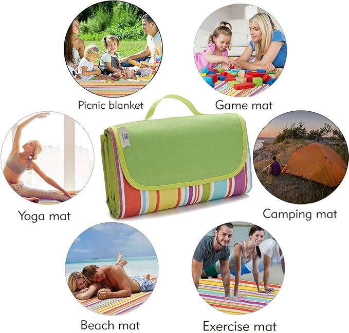 Beach Blanket Extra Large Picnic Blanket Outdoor Blanket Waterproof Sand Free Oversized Camping Mat Foldable Portable Handy Tote for Travel Sports Home Yoga Park Grass Lawn, 79"x57"