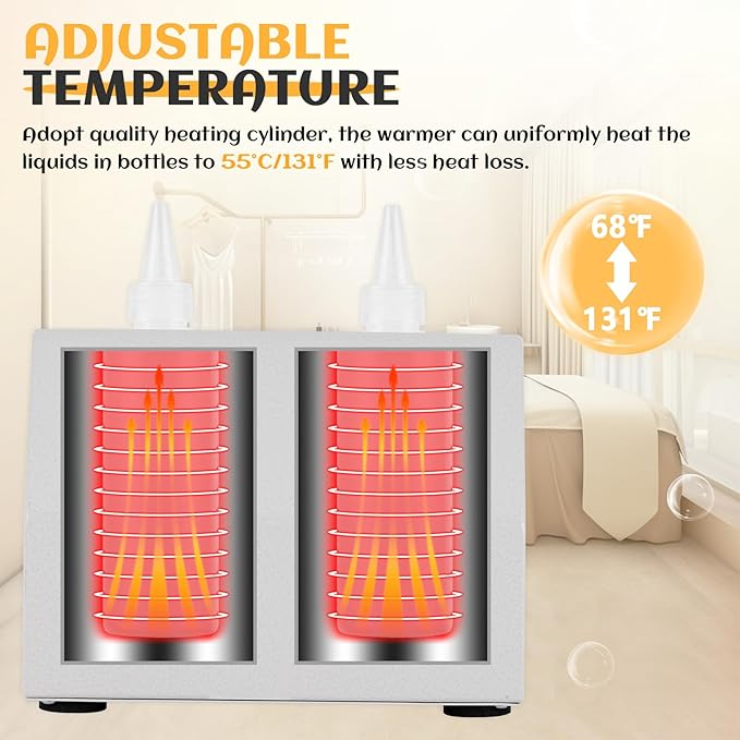 Ultrasound Gel Warmer Digital 2 Bottles Gel Warmer Massage Oil Warmer with 200ml Bottles, Gel Warmer Ultrasound Bottle Warmer for Oil Lotion Cream Gel 68-113℉ 12V
