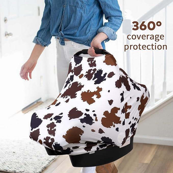 Rquite All-in-1 Car Seat Cover Baby, Carseat Covers for Girl Boy, Stretchy Soft Infant Car Seat Cover, Multi-use Baby Carrier Cover, Car Seat Canopy, Stroller Sun Shade, Nursing Breastfeeding Cover