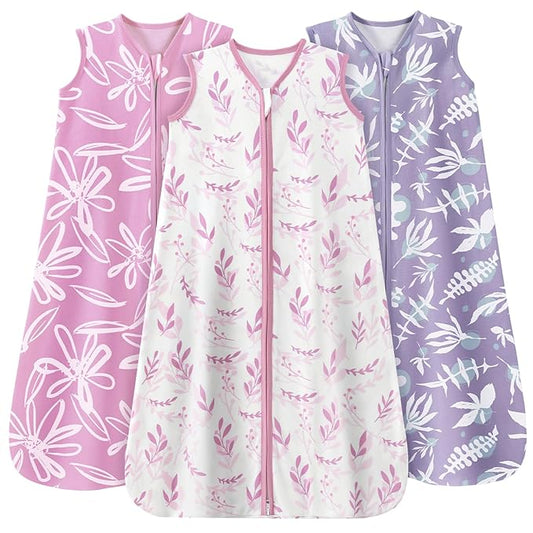 Baby Sleep Sack 18-24 Months 3 Pack 100% Cotton Lightweight 0.5 TOG Wearable Blanket Baby Sleep Bag with 2-Way Zipper for Newborn Infant Purple Leaf