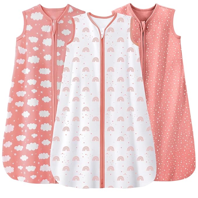 Baby Sleep Sack 18-24 Months 3 Pack 100% Cotton Lightweight 0.5 TOG Wearable Blanket Baby Sleep Bag with 2-Way Zipper for Infant Toddler Pink