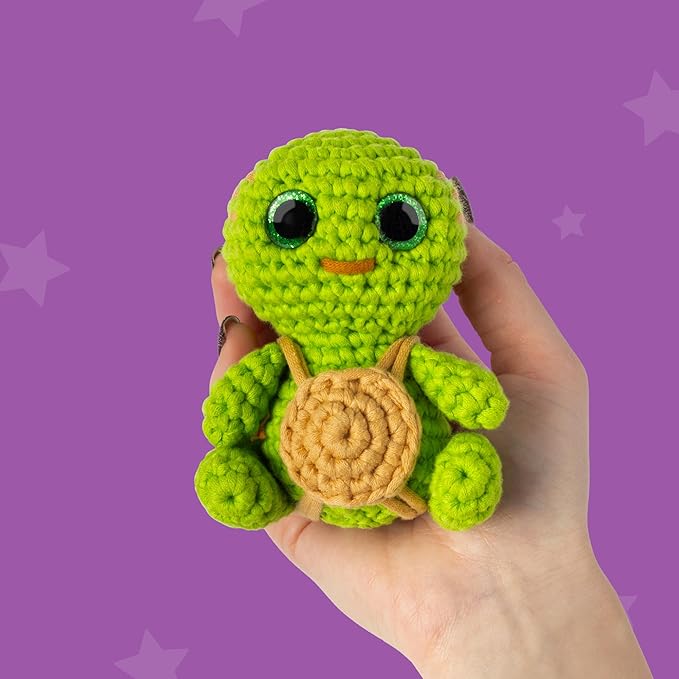 Cookie Box Crochet Kit for Beginners - Learn to Craft Amigurumi Stuffed Animals - Knitting Gift for Kids and Adults - Beginner-Friendly Yarn - Stitch-by-Stitch Video Tutorial - Turtle Hugo