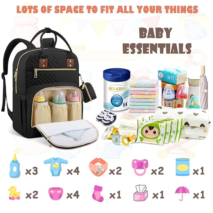 Baby Diaper Bag Backpack, Travel Diaper Bags for Baby Girl Boy Large Capacity Baby Bag Backpack for Women Black
