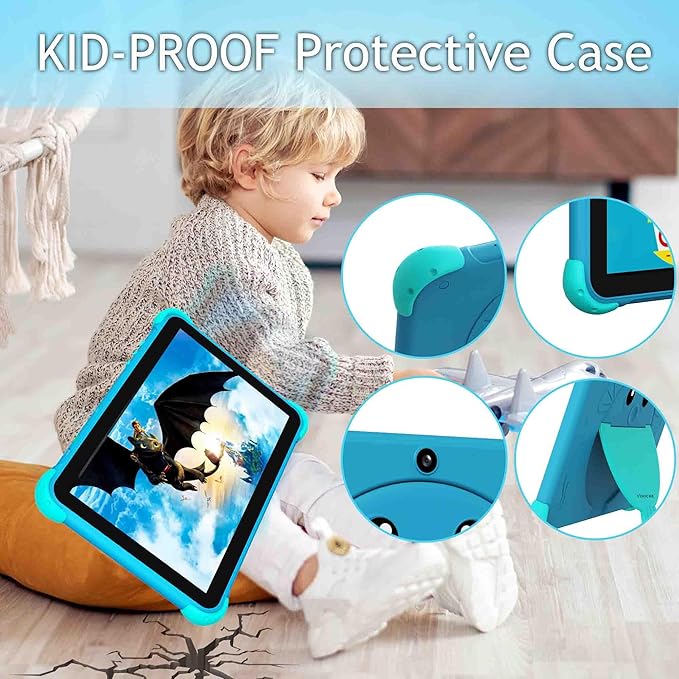 YINOCHE Kids Tablet 10 inch Tablet for Kids 5G WiFi Toddler Tablets with Case Parental Control Dual Camera 32GB Kids Tablets Educational App Preloaded Support YouTube Neflix (Blue)