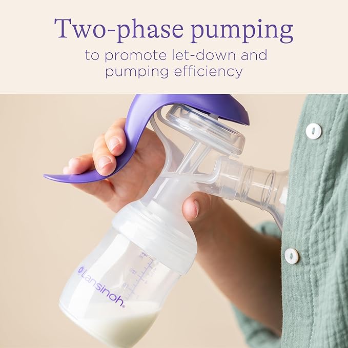 Lansinoh Manual Breast Pump, Hand Pump with Comfortable Flange, Includes 5oz Baby Bottle with Slow Flow Nipple, Breastfeeding Essentials