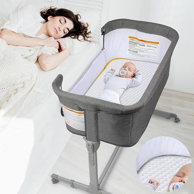 Lisara Baby Bassinet Mattress, 47 x 23.6 Dual Sided Gel Memory Foam Mattress with Waterproof, Removable Ice Silk Cover, Fit for ADOVEL, BabyBond, ANGELBLISS and ELEMARA Baby Bassinet Bedside Crib