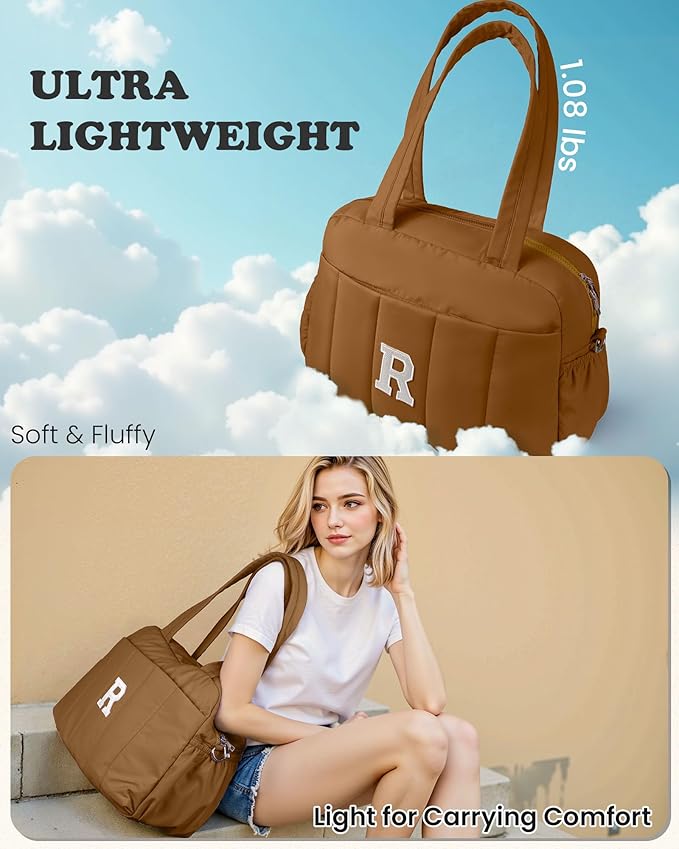 Women Holiday Stuff-Duffle Bag with Letter, Carry On Bags for Women，Overnight Bag with Wet Pocket，Lightweight Travel Bags Personalized Gym Tote with Makeup Pouch