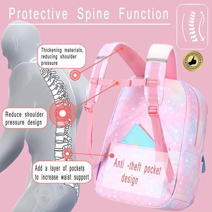 Kawaii Backpack, Pink Backpack for Girls, Kid Starry Rainbow Bookbag, Cute Backpack for Kids, Aesthetic Backpack, Pink